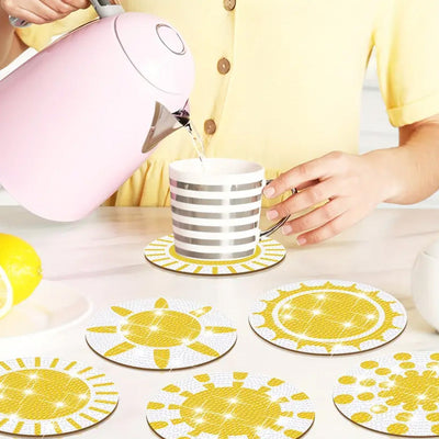 Soleil jaune Sous-tasse Broderie Diamant 8Pcs