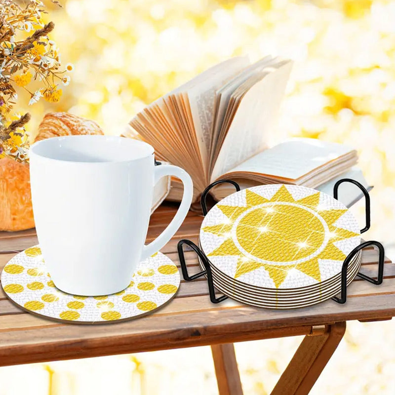 Soleil jaune Sous-tasse Broderie Diamant 8Pcs