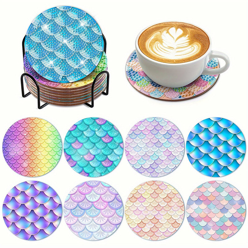 Écailles colorées Sous-tasse Broderie Diamant 8Pcs