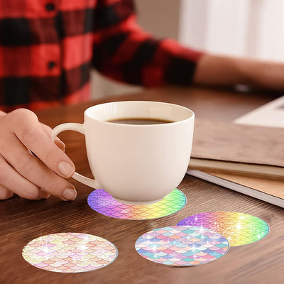 Écailles colorées Sous-tasse Broderie Diamant 8Pcs