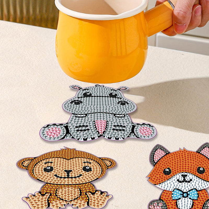 Animaux mignons Sous-tasse Broderie Diamant 8Pcs