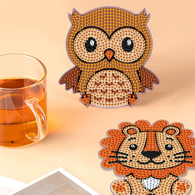 Animaux mignons Sous-tasse Broderie Diamant 8Pcs