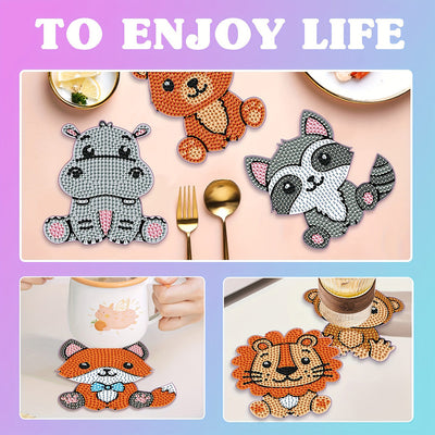 Animaux mignons Sous-tasse Broderie Diamant 8Pcs