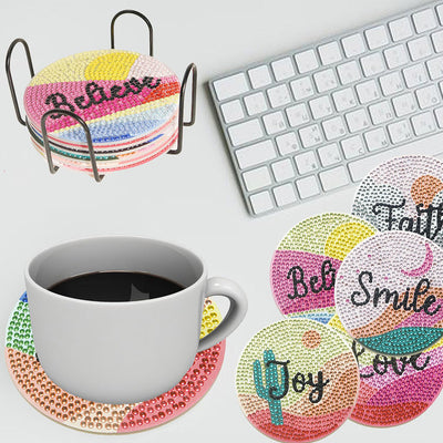 Mots inspirants Sous-tasse Broderie Diamant 6Pcs