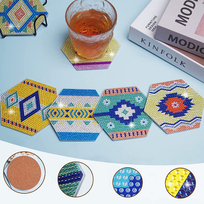 Motif géométrique hexagonal Sous-tasse Broderie Diamant 6Pcs