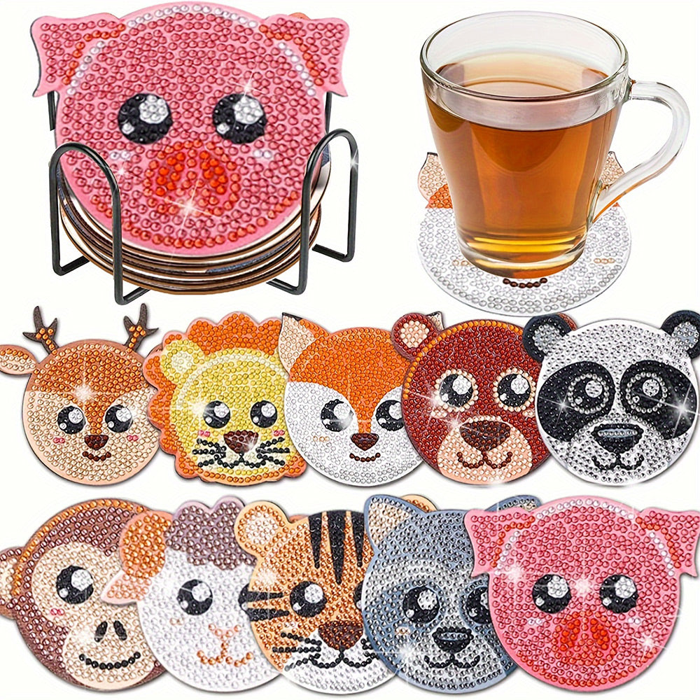 Animaux de Dessin Animé Mignons Sous-tasse Broderie Diamant 10Pcs