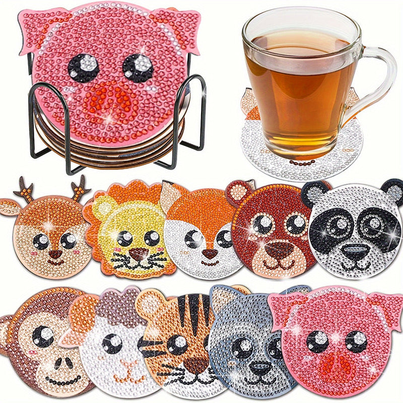 Animaux de dessin animé mignons Sous-tasse Broderie Diamant 10Pcs