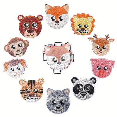 Animaux de dessin animé mignons Sous-tasse Broderie Diamant 10Pcs