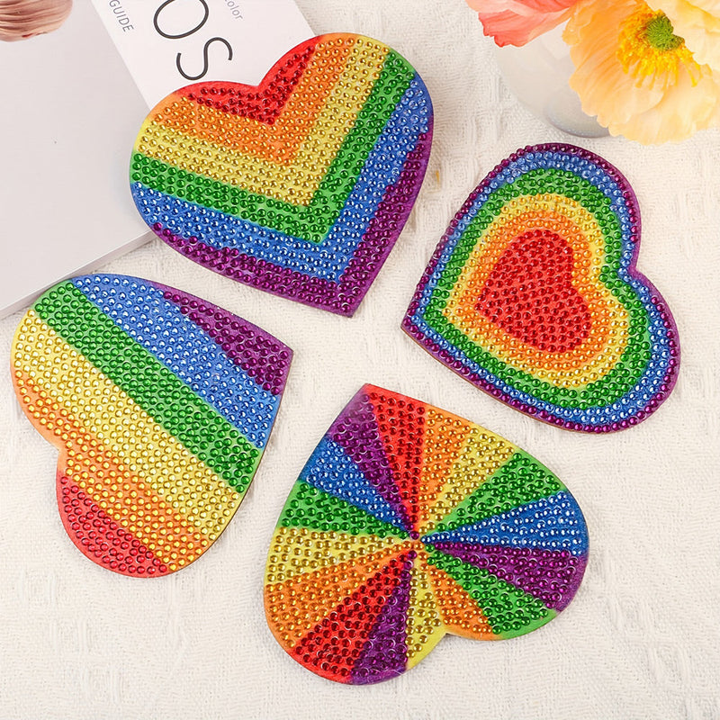 Arc-en-ciel en forme de coeur Sous-tasse Broderie Diamant 6Pcs