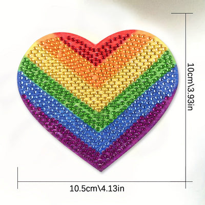 Arc-en-ciel en forme de coeur Sous-tasse Broderie Diamant 6Pcs