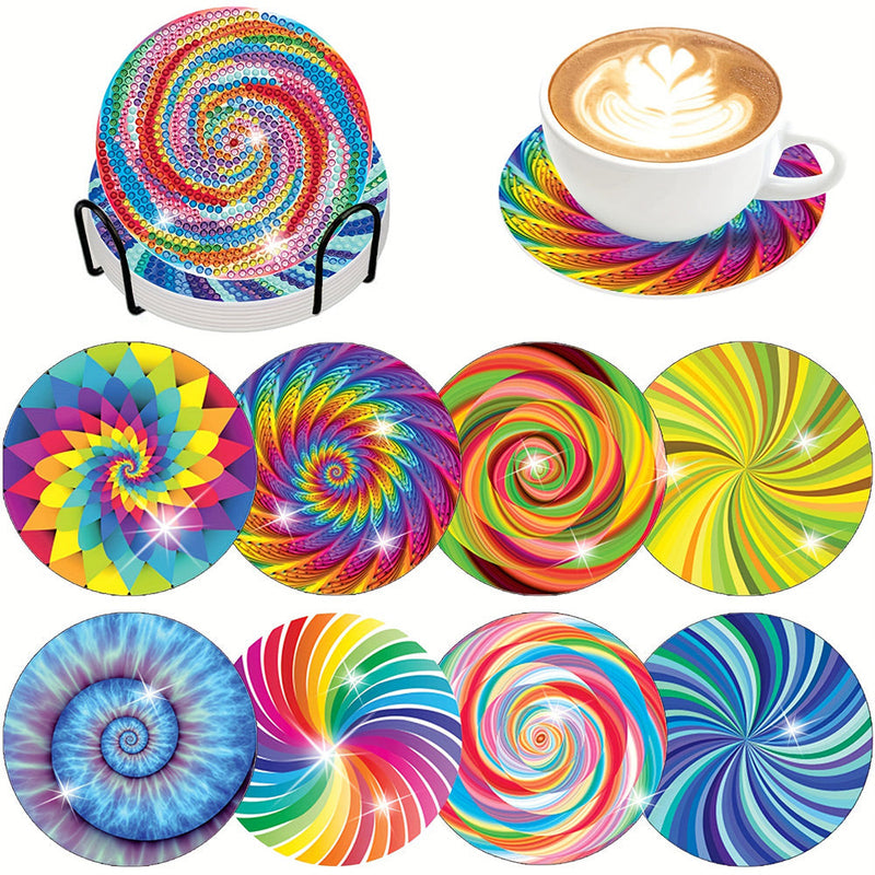 Spirale Psychédélique Lignes Colorées Sous-tasse Broderie Diamant 8Pcs