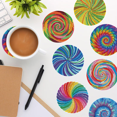 Spirale Psychédélique Lignes Colorées Sous-tasse Broderie Diamant 8Pcs