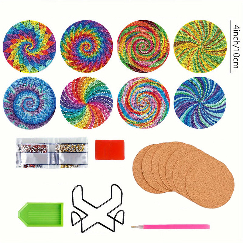 Spirale Psychédélique Lignes Colorées Sous-tasse Broderie Diamant 8Pcs