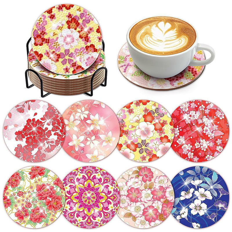 Fleur de cerisier Sous-tasse Broderie Diamant 8Pcs