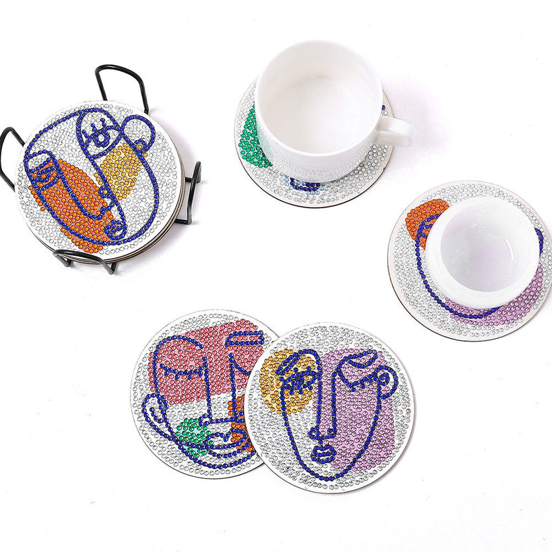 Visage Abstrait De Femme Sous-tasse Broderie Diamant 8Pcs