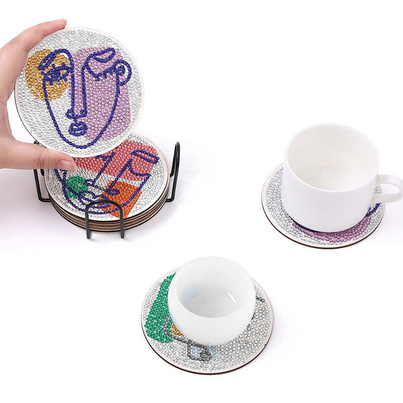 Visage Abstrait De Femme Sous-tasse Broderie Diamant 8Pcs