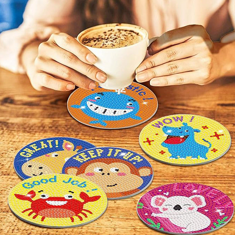 Animal de dessin animé Sous-tasse Broderie Diamant 8Pcs