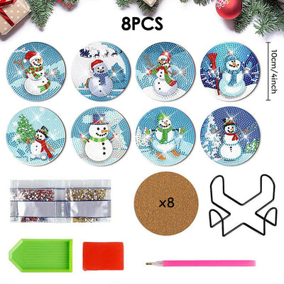 Bonhomme de neige de Noël Sous-tasse Broderie Diamant 8Pcs