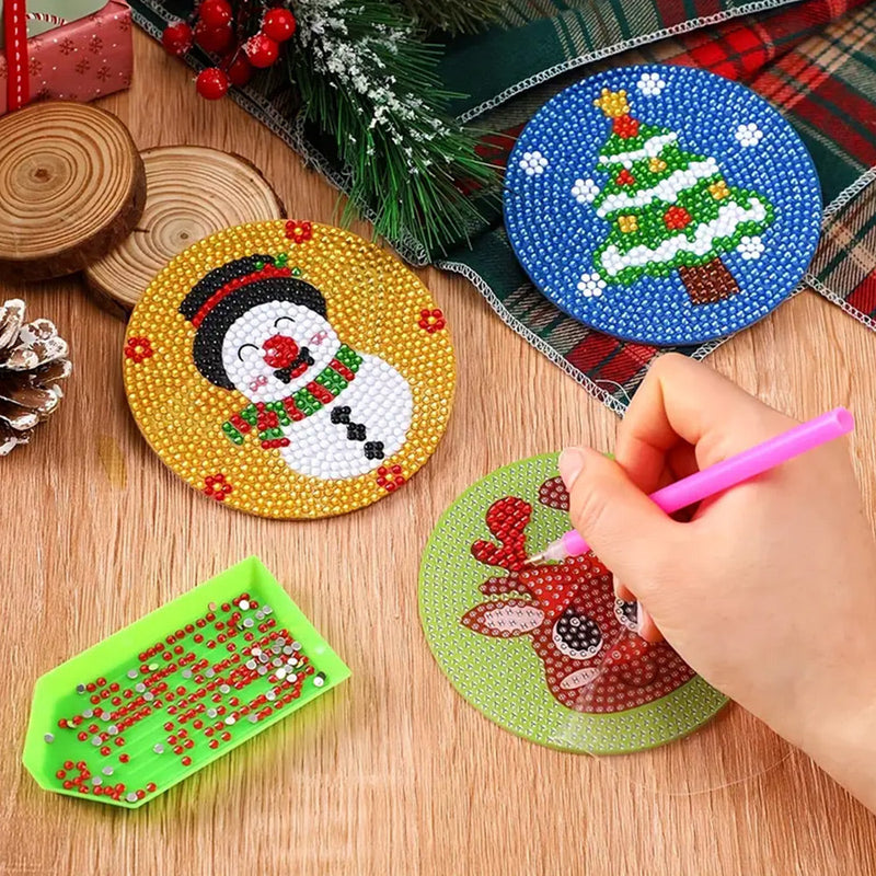 Dessin animé Noël Sous-tasse Broderie Diamant 8Pcs