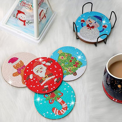 Dessin animé Noël Sous-tasse Broderie Diamant 8Pcs