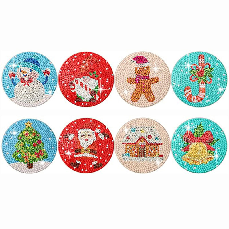 Dessin animé Noël Sous-tasse Broderie Diamant 8Pcs