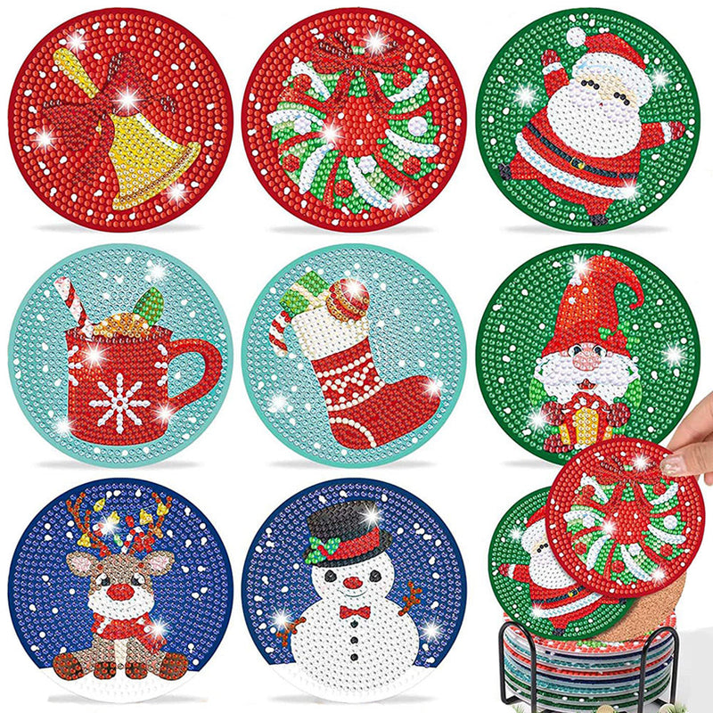 Dessin animé Noël Sous-tasse Broderie Diamant 8Pcs