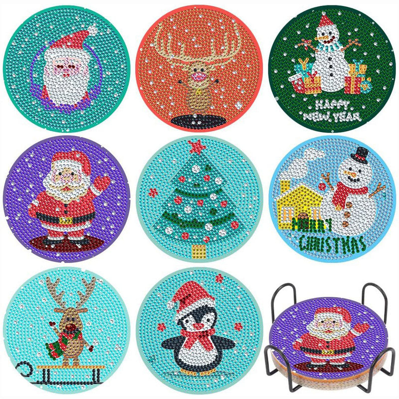 Dessin animé Noël Sous-tasse Broderie Diamant 8Pcs