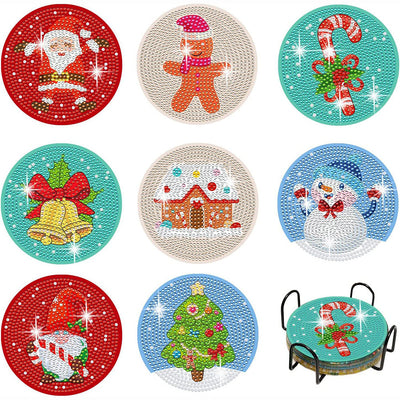 Dessin animé Noël Sous-tasse Broderie Diamant 8Pcs