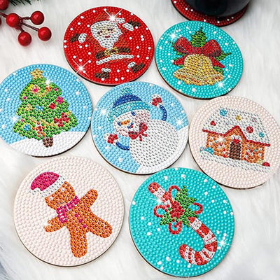 Dessin animé Noël Sous-tasse Broderie Diamant 8Pcs