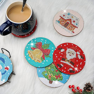 Dessin animé Noël Sous-tasse Broderie Diamant 8Pcs