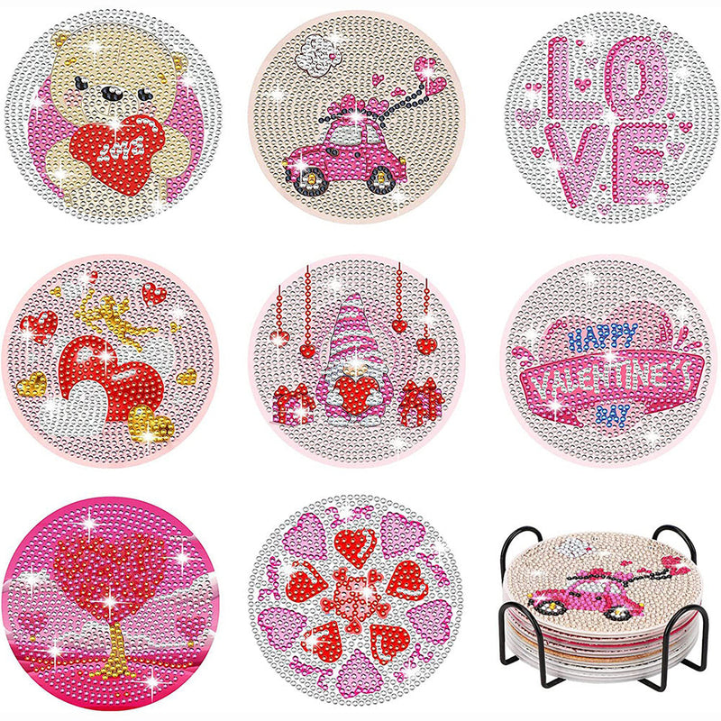 Saint-Valentin Sous-tasse Broderie Diamant 8Pcs