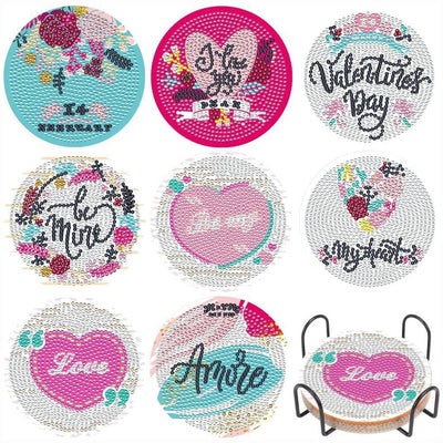 Saint-Valentin Sous-tasse Broderie Diamant 8Pcs