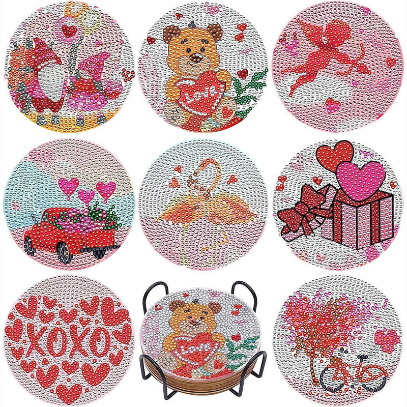 Saint-Valentin Sous-tasse Broderie Diamant 8Pcs