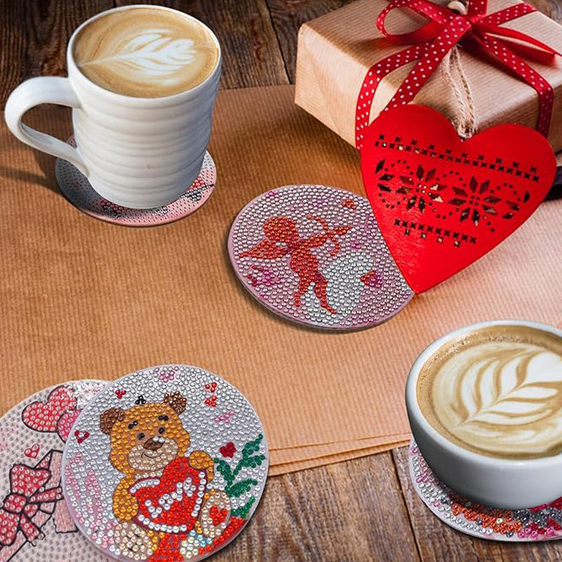 Saint-Valentin Sous-tasse Broderie Diamant 8Pcs