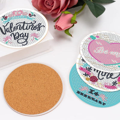 Saint-Valentin Sous-tasse Broderie Diamant 8Pcs