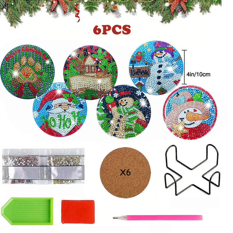 Joyeux Noël Sous-tasse Broderie Diamant 6Pcs