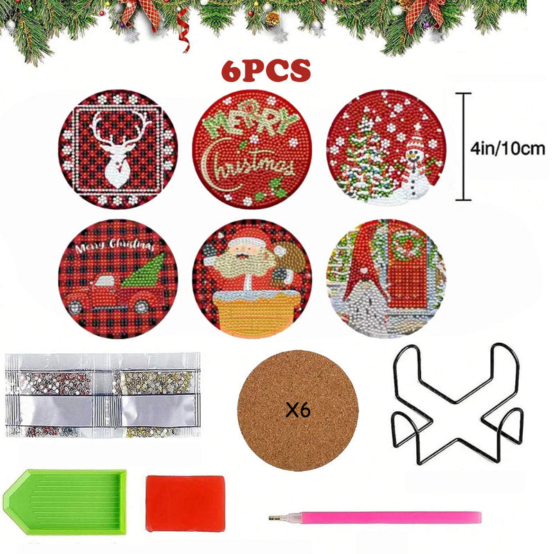 Joyeux Noël Sous-tasse Broderie Diamant 6Pcs
