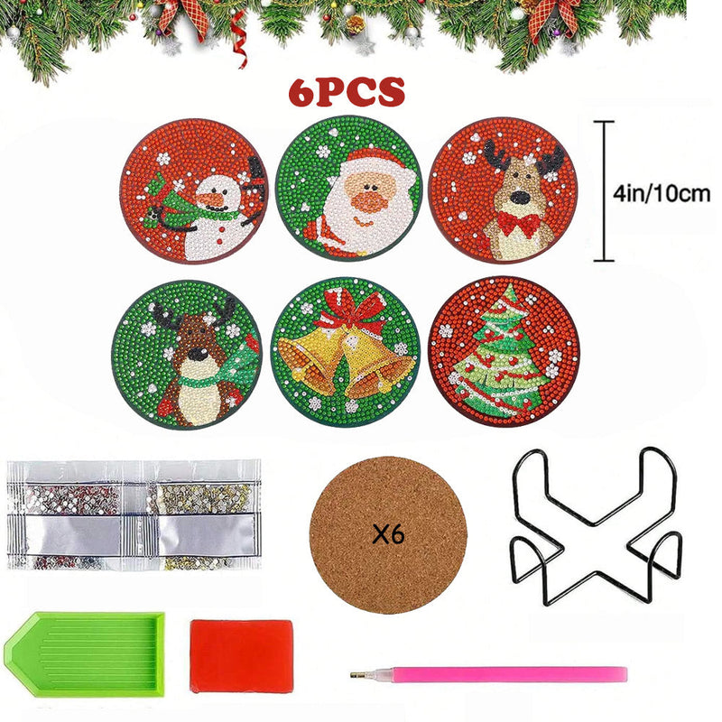 Joyeux Noël Sous-tasse Broderie Diamant 6Pcs