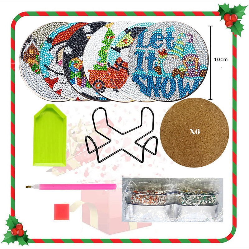 Joyeux Noël Sous-tasse Broderie Diamant 6Pcs