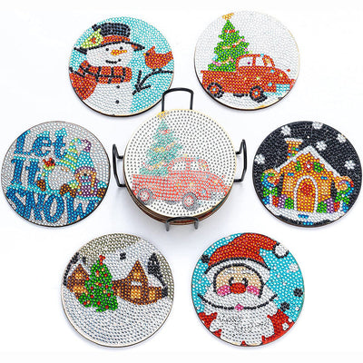 Joyeux Noël Sous-tasse Broderie Diamant 6Pcs