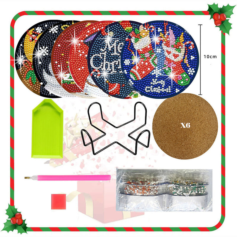 Joyeux Noël Sous-tasse Broderie Diamant 6Pcs