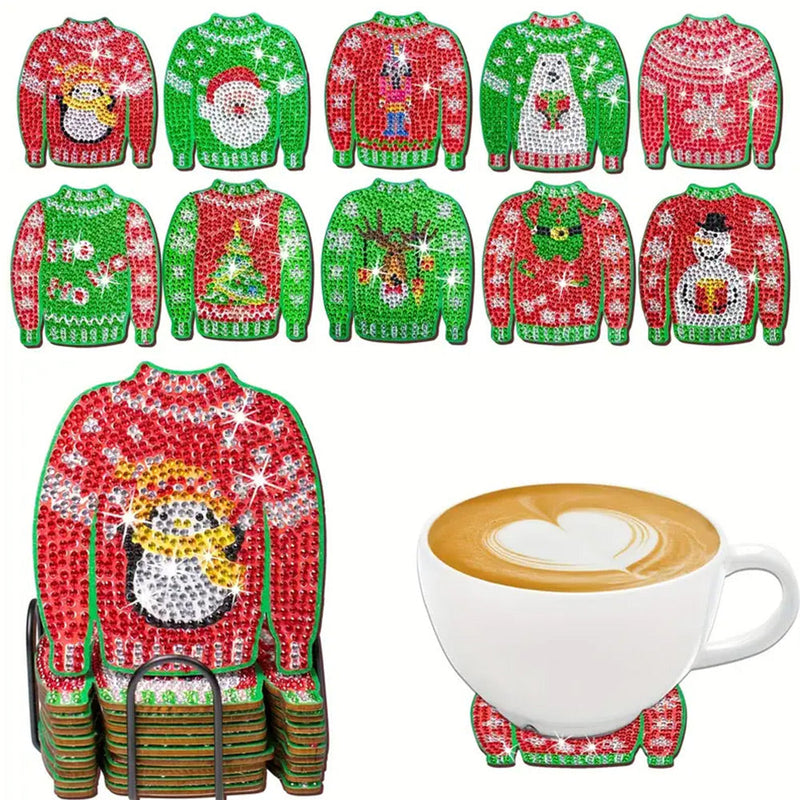 Vêtements de Noël Sous-tasse Broderie Diamant 10Pcs