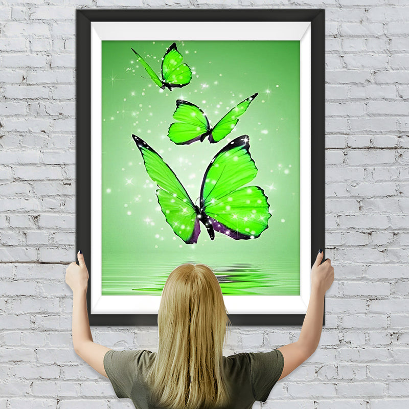 Papillons Verts et les Lucioles Broderie Diamant
