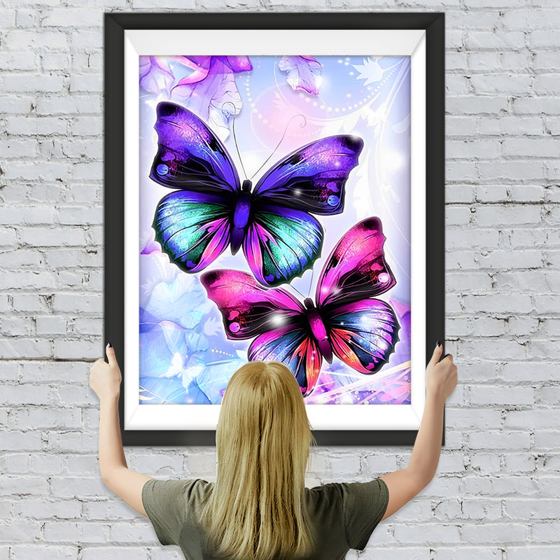 Papillons Violet et Papillon Rose Broderie Diamant
