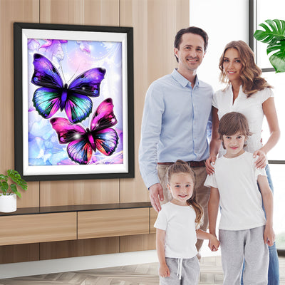 Papillons Violet et Papillon Rose Broderie Diamant