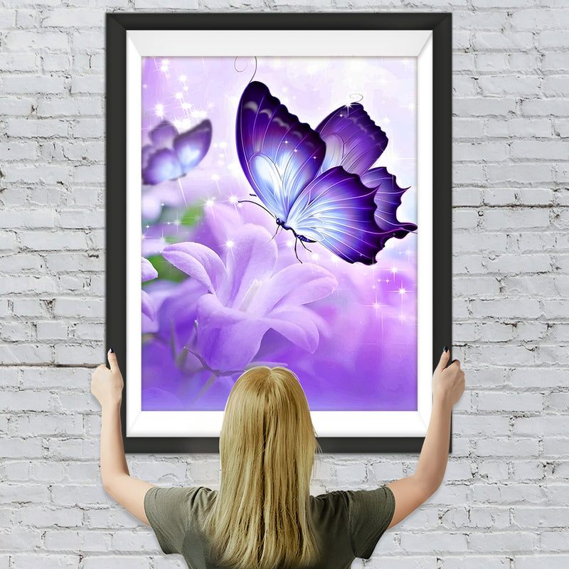 Papillons et Fleurs Violets Broderie Diamant