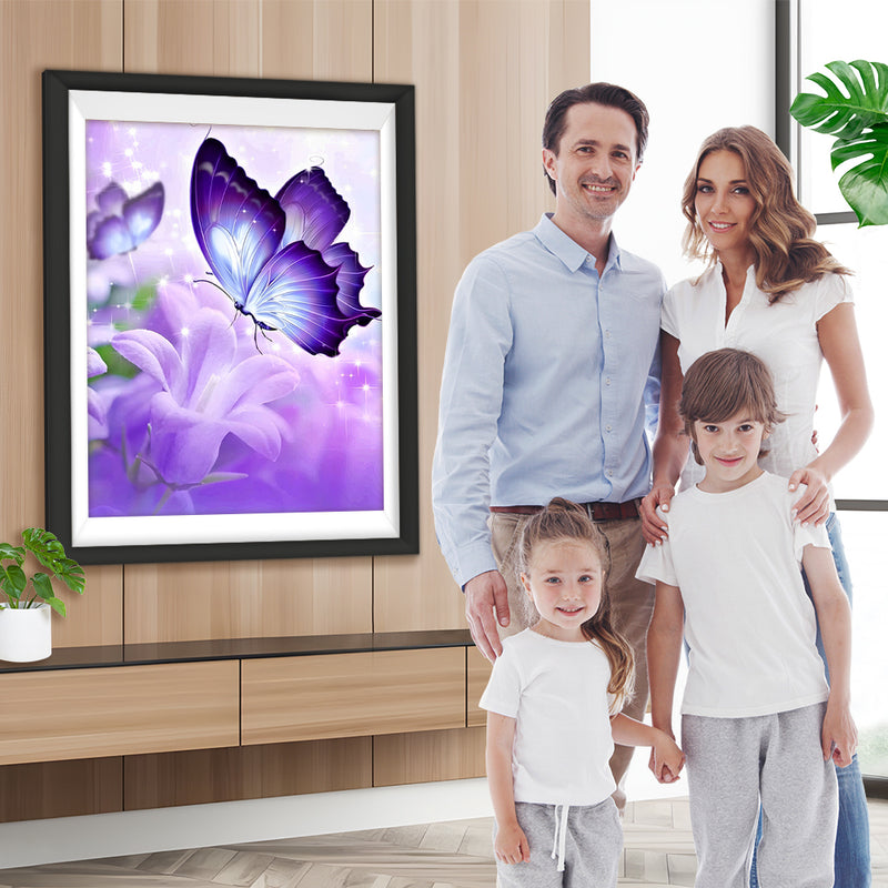 Papillons et Fleurs Violets Broderie Diamant
