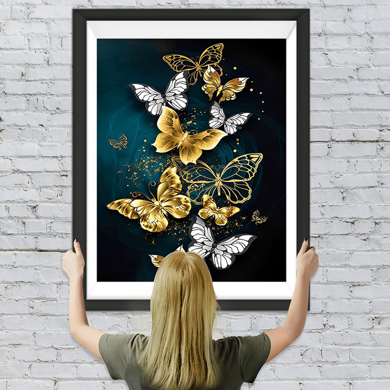 Papillons Oranges et Blancs Broderie Diamant