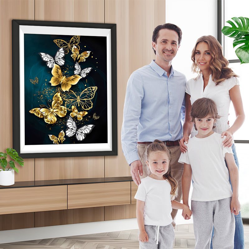 Papillons Oranges et Blancs Broderie Diamant