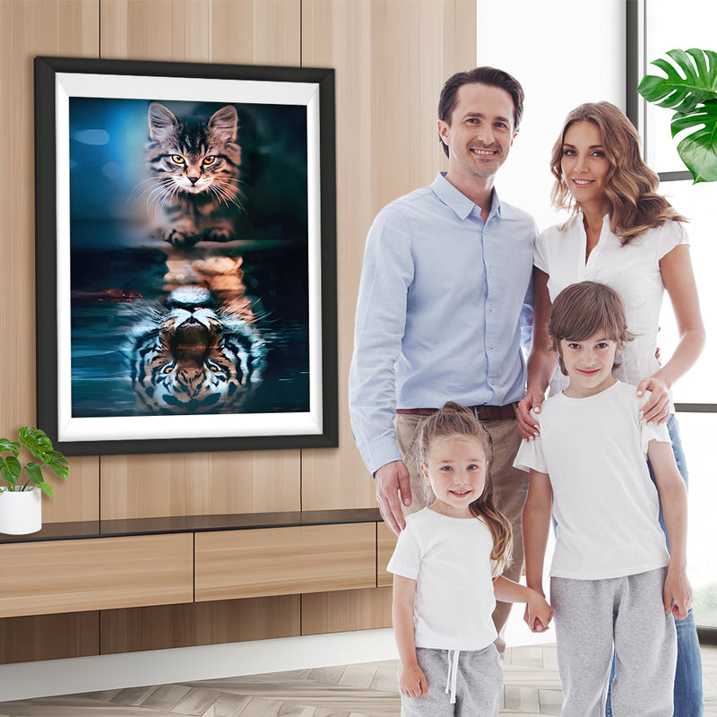Chaton et Tigre de Sibérie dans la Réflection Broderie Diamant